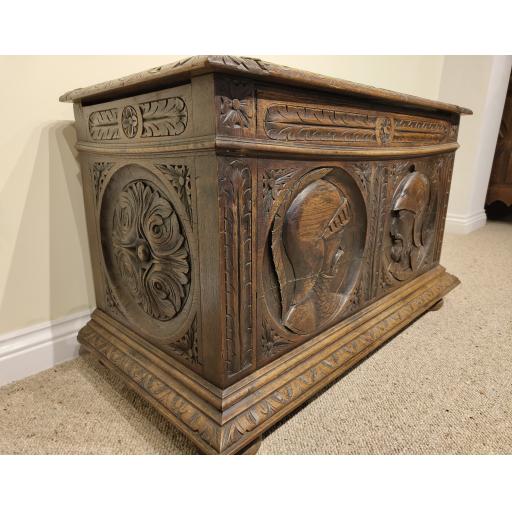 Renaissance Revival Oak Blanket Box / Coffer