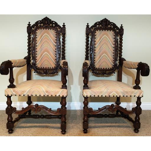 Pair Of Carved Renaissance Revival Arm Chairs