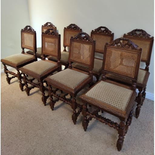 Antique French Henri II style Set of 8 Chairs