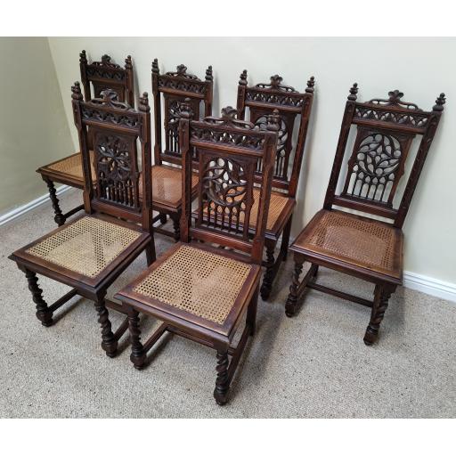 Set of Six Carved Gothic Chairs
