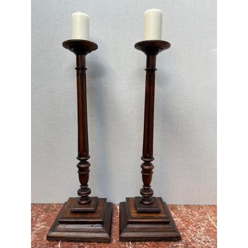 Tall Pair of Wooden Candle Sticks